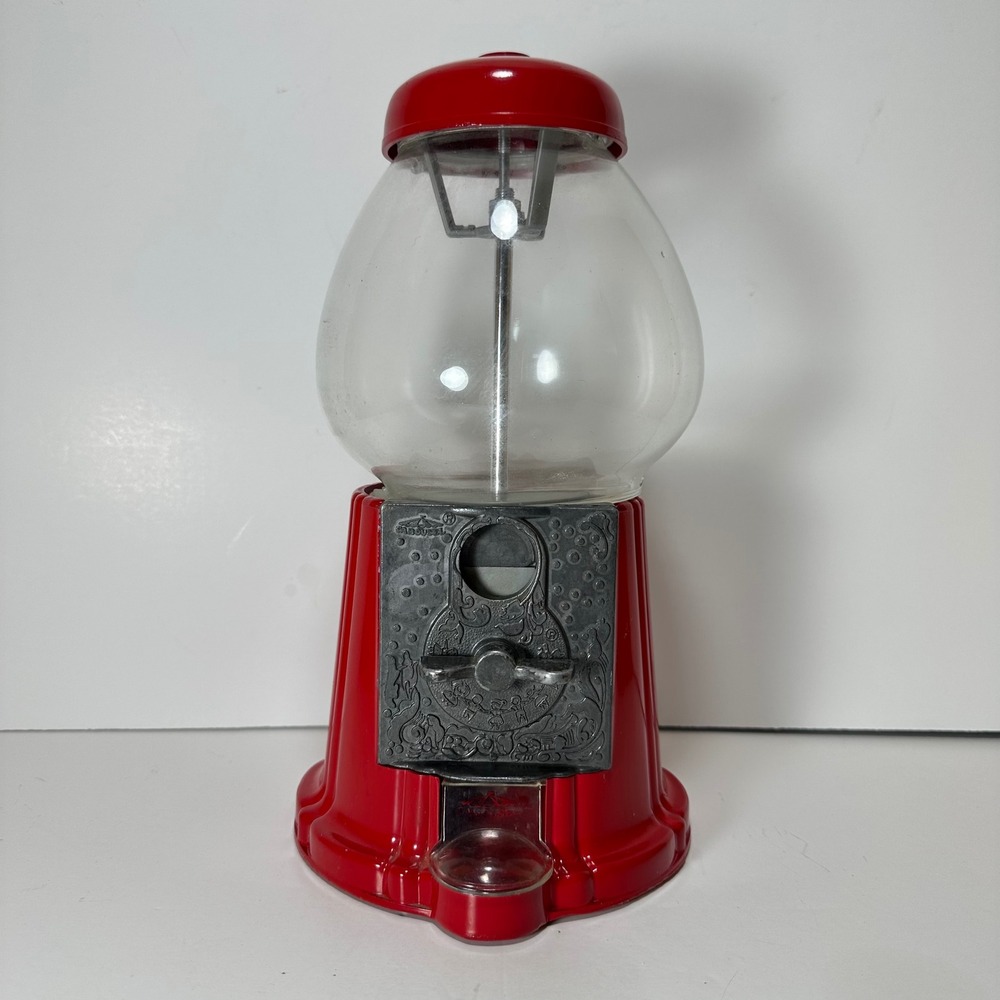 Carousel Industries Red Gumball Machine Vintage Glass Globe Metal No key